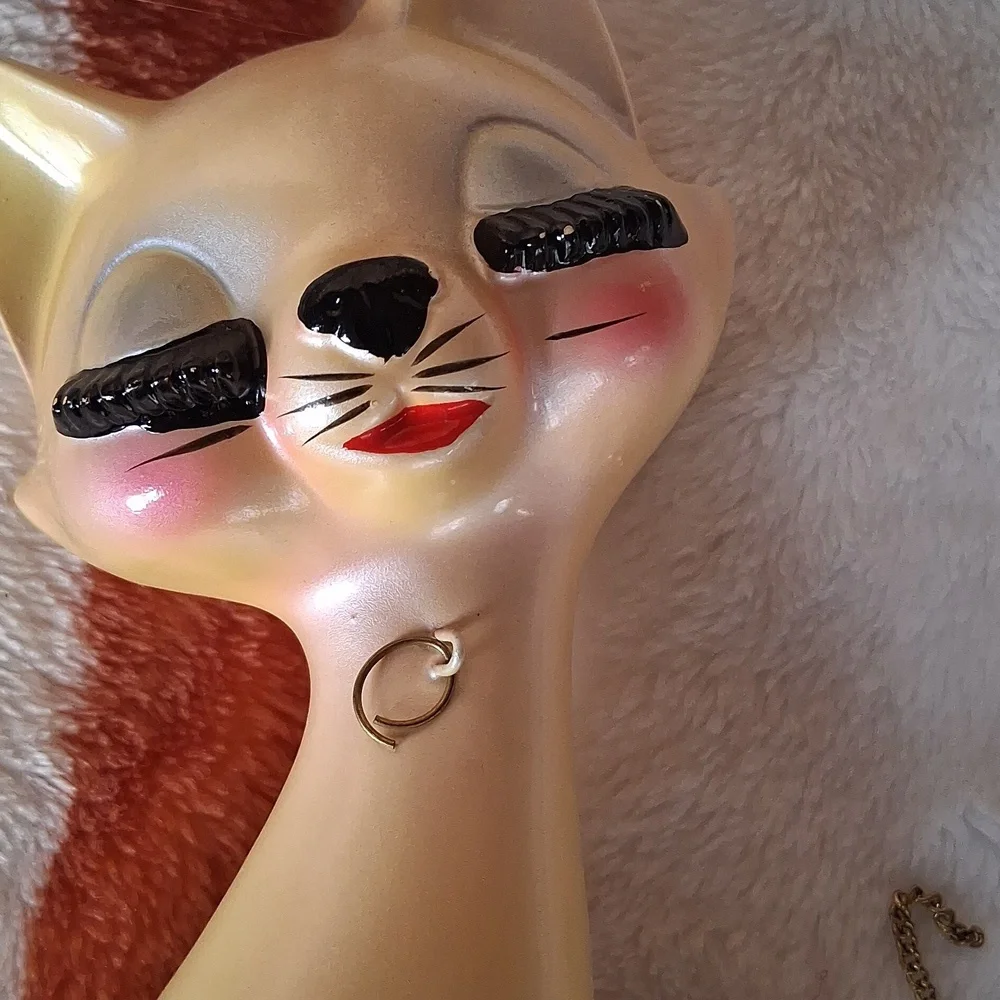 Charming Vintage Long Eyelash  Cat Figurine Set. Made In JAPAN. 60s. - Picture 2 of 5